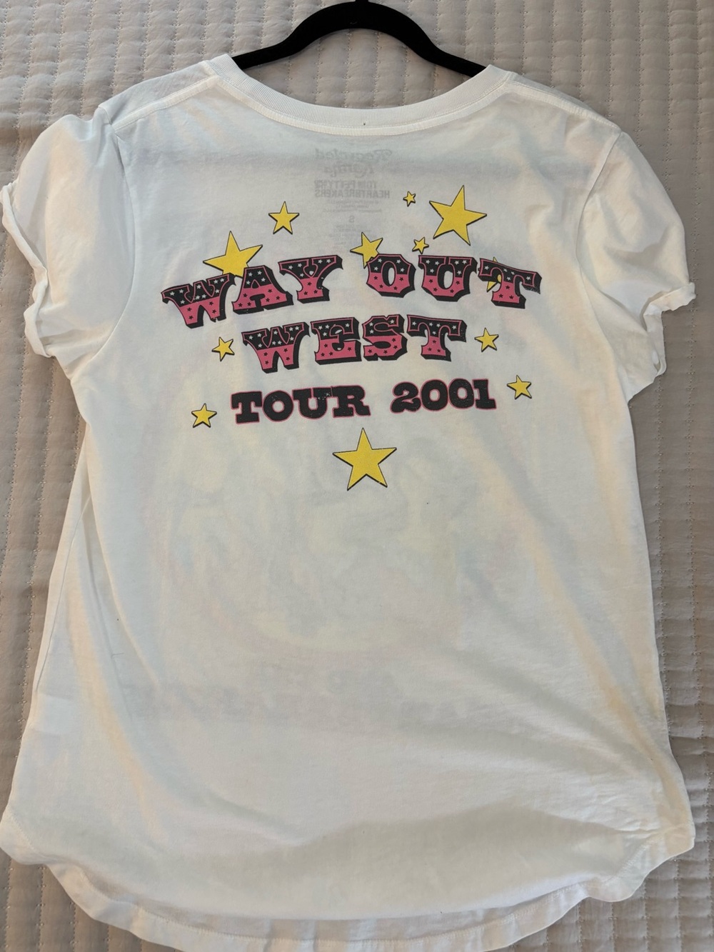 Recycled Karma White Tom Petty Graphic Tee with Pink and Yellow Print- sz S - Picture 3 of 4